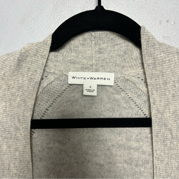 White + Warren Gray Cashmere Cardigan Sweater Small Open Front Pockets Long Line - Picture 6 of 6